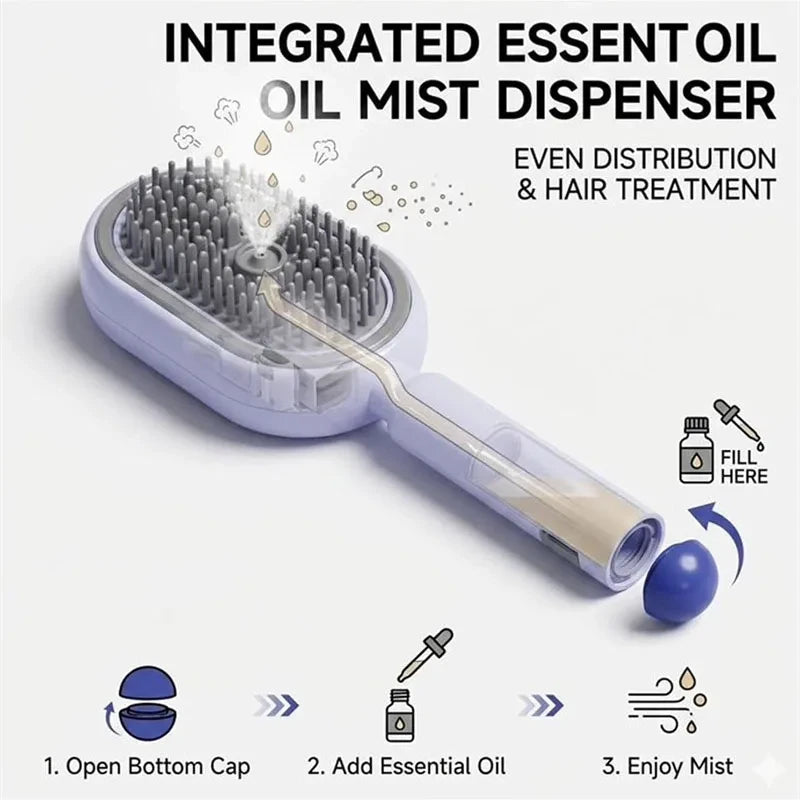 Electric Spray Air Cushions Massage Comb 3 In 1 Self Cleaning Steam Essential Oil Brush Rechargeable Spray Scalp Massager Combs