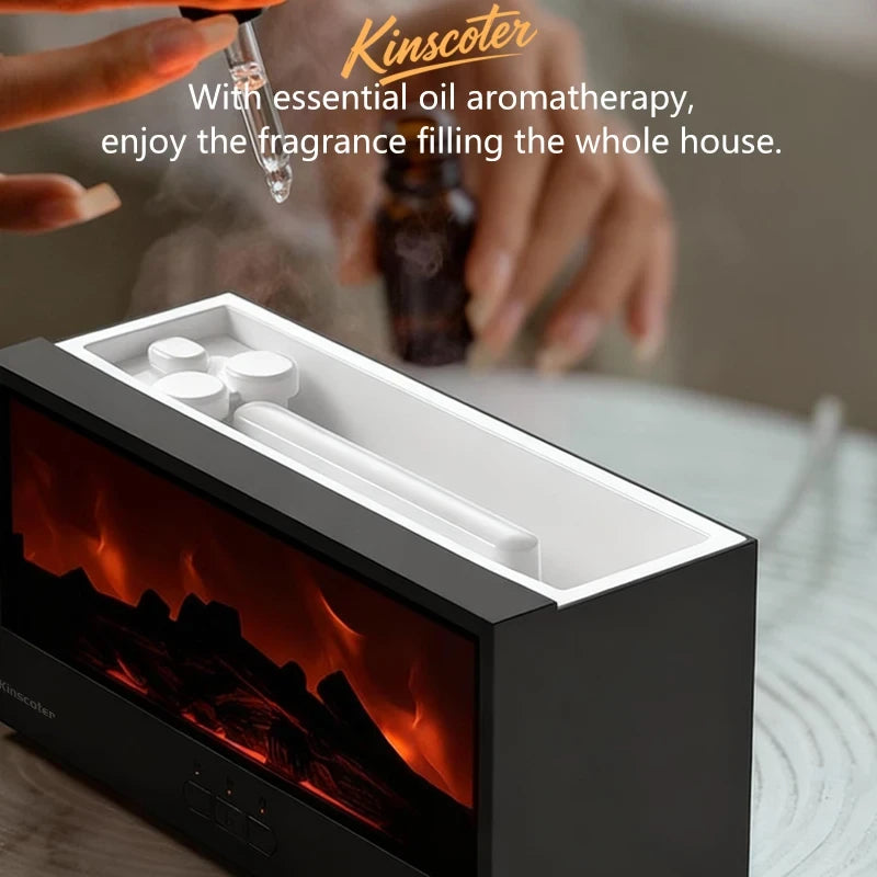 Simulated Fireplace Aroma Diffuser Essential Oil Flame Air Humidifier Remote Control Colorful Ambiance Night Light Creative Gift