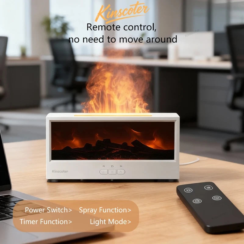 Simulated Fireplace Aroma Diffuser Essential Oil Flame Air Humidifier Remote Control Colorful Ambiance Night Light Creative Gift