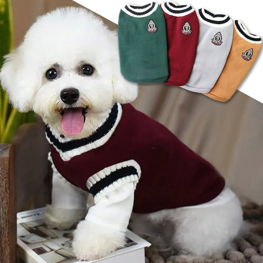 Autumn and winter knitted vest V-neck college style pet clothes vest Teddy Winter Warm Pet Sweater College Style Puppy Knitwear